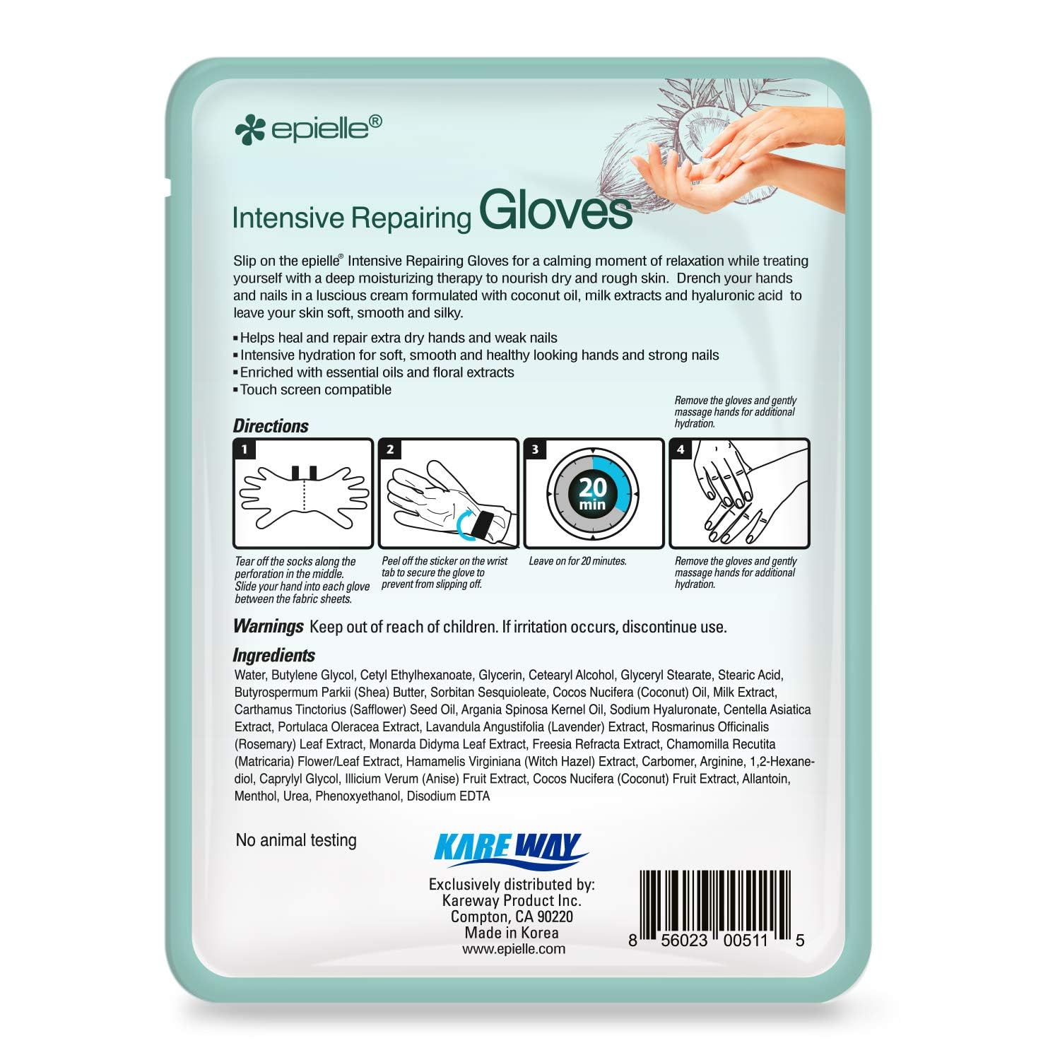 Epielle gloves worn on hands during treatment for mess-free care.