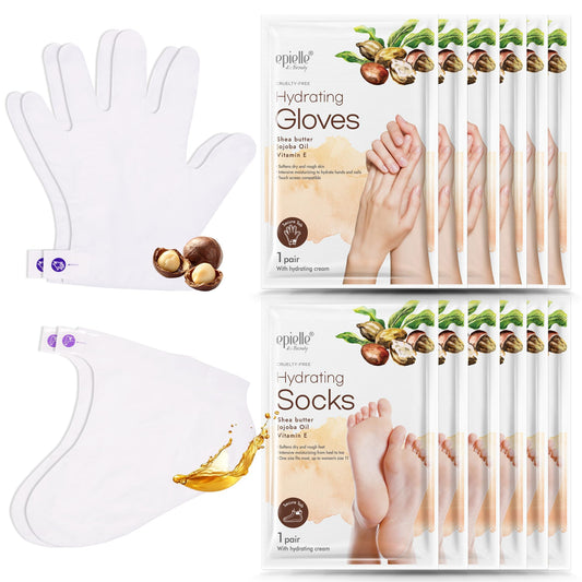 Epielle hand mask packaging shows moisture protection for dry hands.