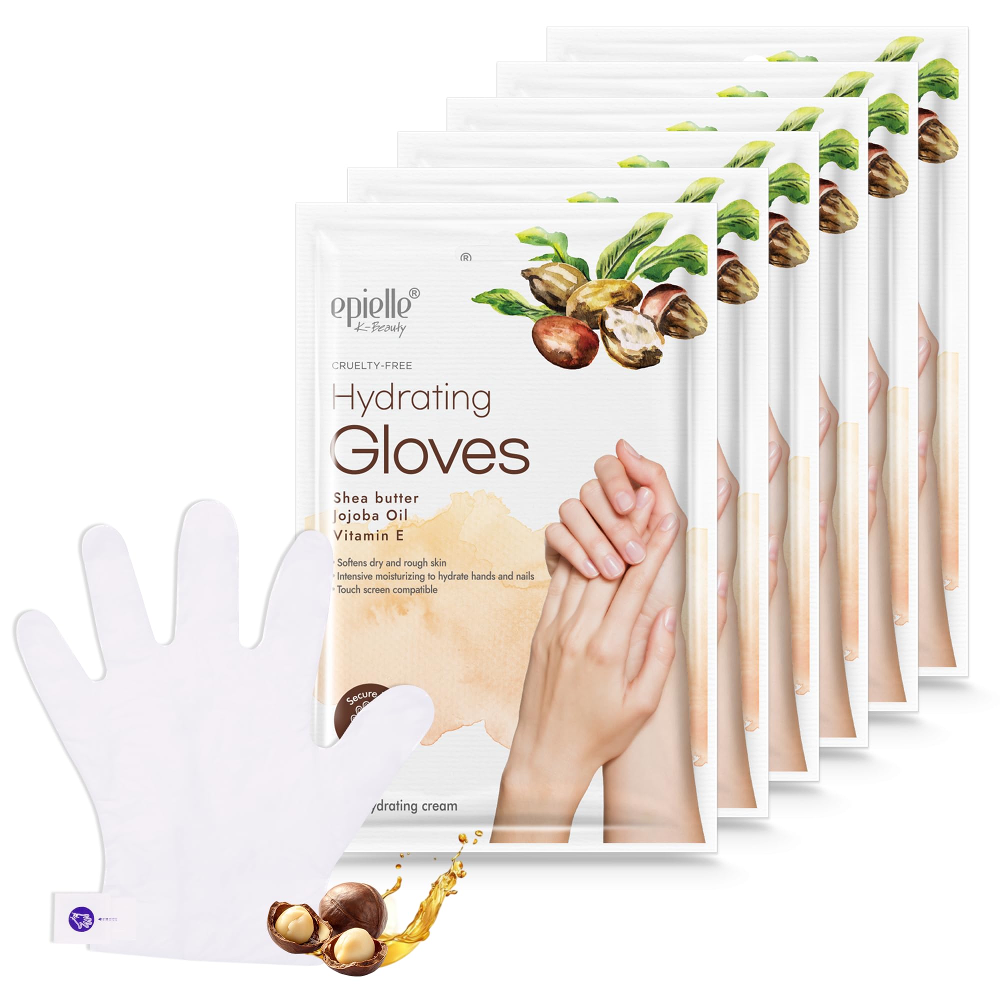 Epielle hydrating hand mask pack closeup showing plush gloves for deep moisture.