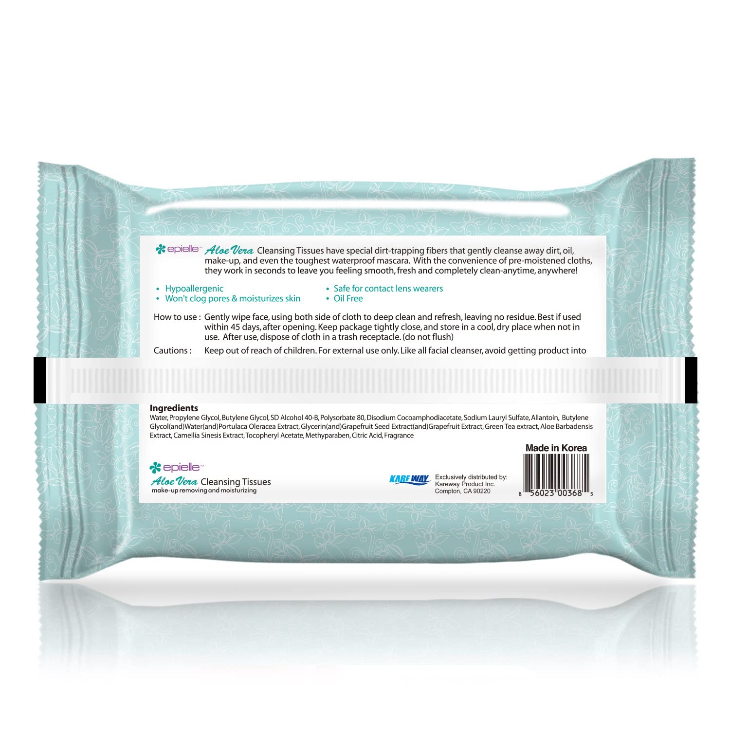 Epielle makeup remover wipes flip-top lid keeps wipes moist.