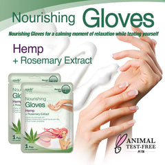 Epielle Hand Mask gloves close-up highlights hemp seed oil.