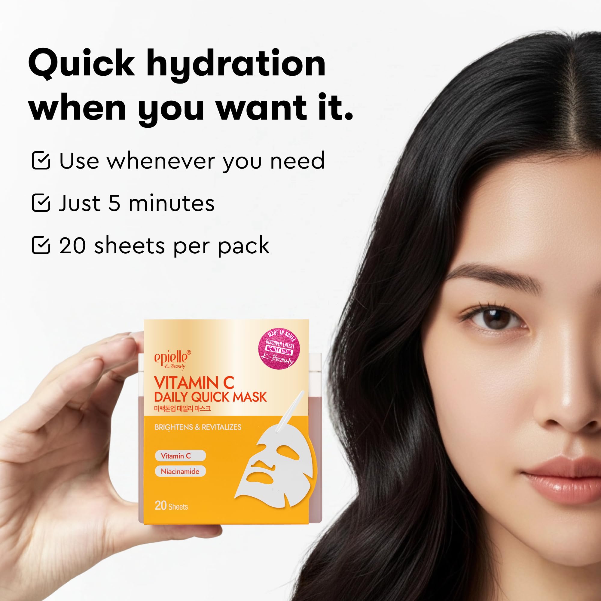 Epielle mask being applied to skin for a quick 5-minute glow boost