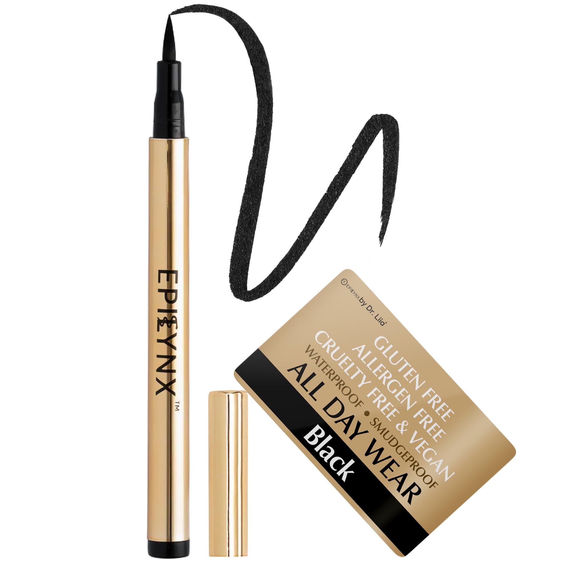 EPILYNX Liquid Eyeliner with fine brush tip for precise lines.