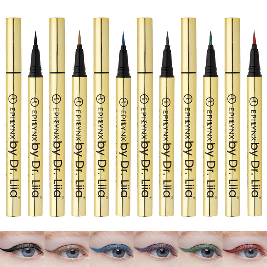 EPILYNX liquid eyeliner gift set close-up with six versatile shades.