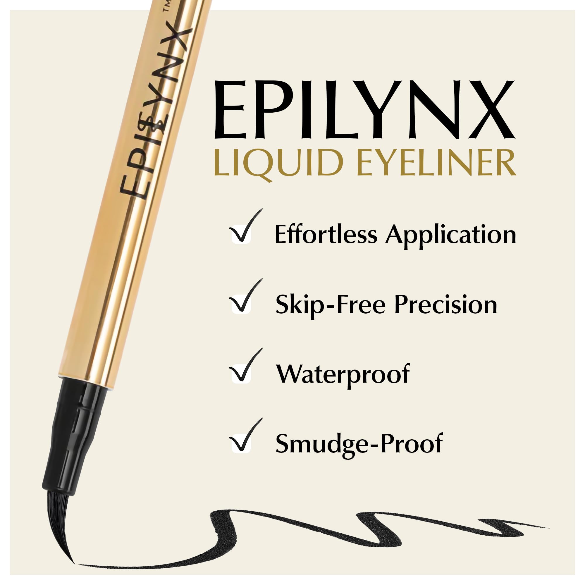 EPILYNX waterproof eyeliner shown in smudge-proof wear.