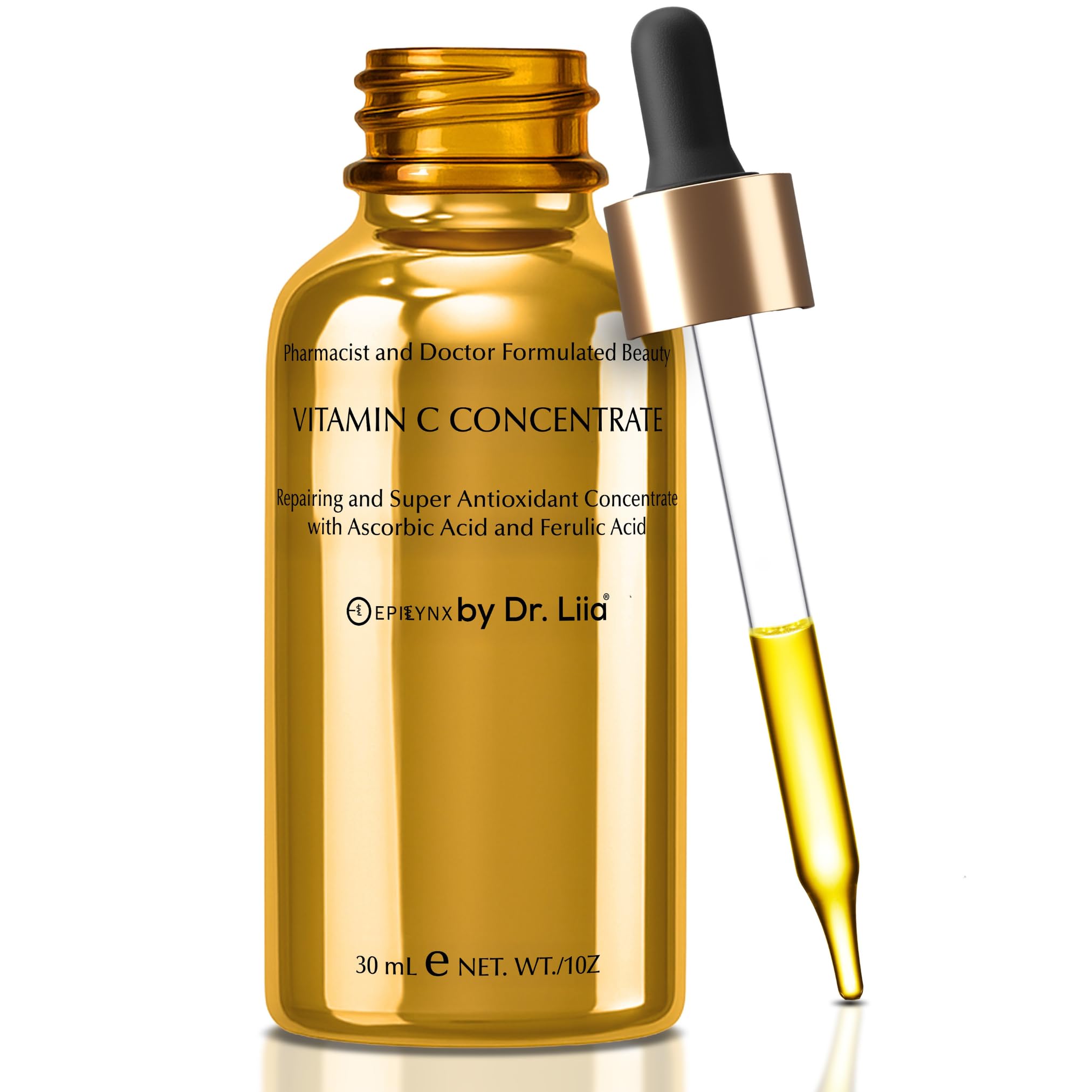 EPILYNX Vitamin C Serum bottle close-up highlights brightening potential for radiant skin.