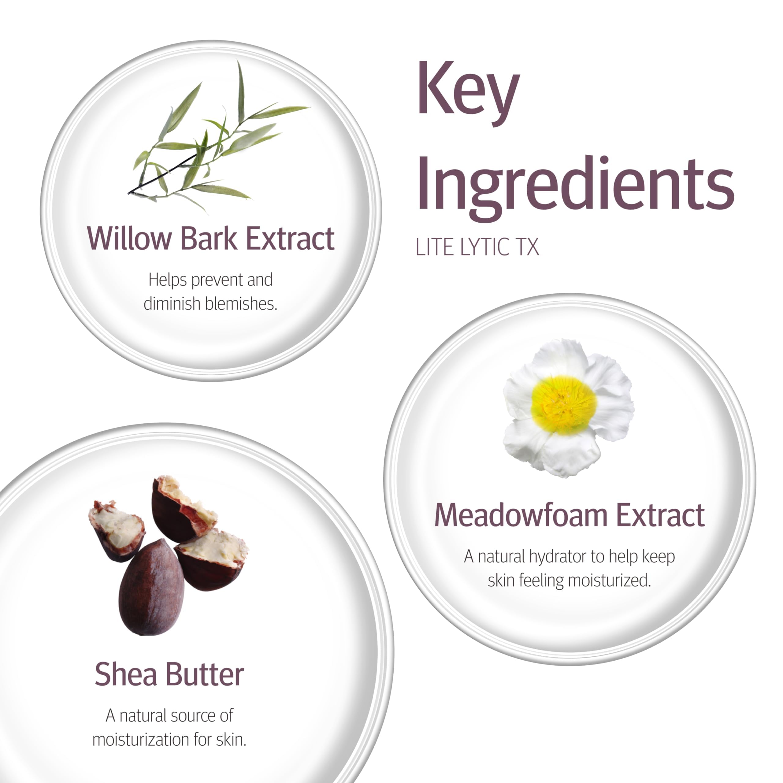 Graphic highlights Epionce Lytic Tx ingredients: salicylic and azelaic acids.