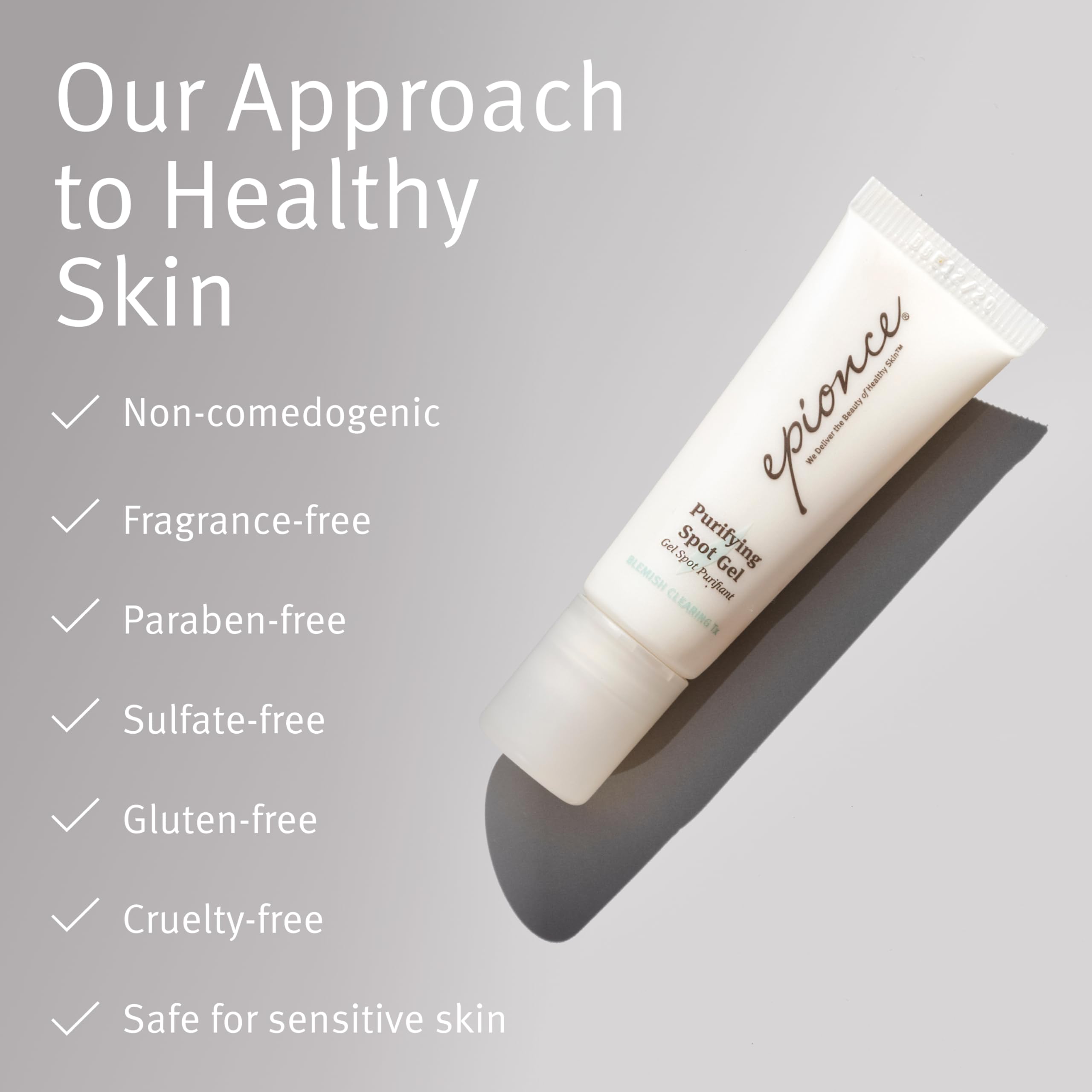 Epionce packaging highlights clean, paraben-free formula.
