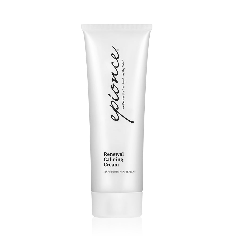 Epionce Renewal Calming Cream jar showing soothing facial moisturizer for dry skin