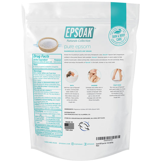 Epsoak bulk resealable bag keeps salt fresh, simplifying storage