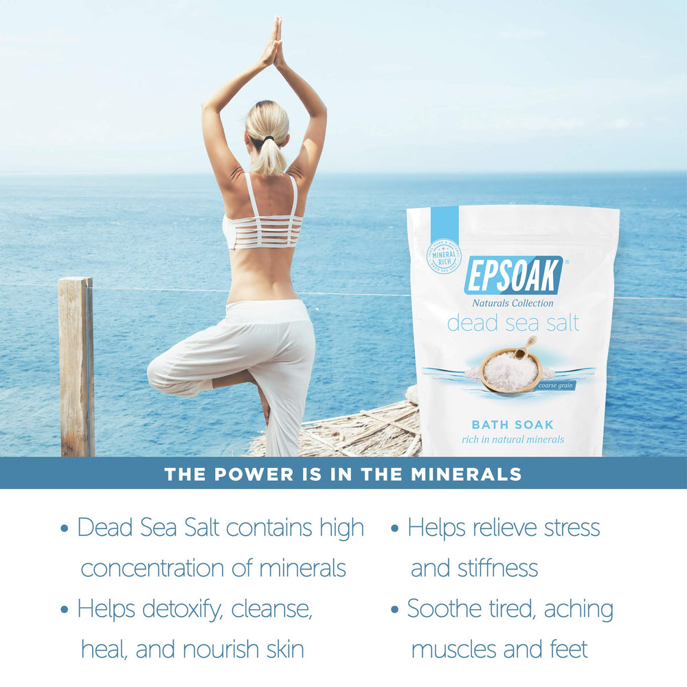 Epsoak Dead Sea Salt bath experience in a luxurious tub setting.