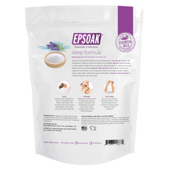 Epsoak Lavender Sleep Formula bath salt in resealable bag for easy storage.