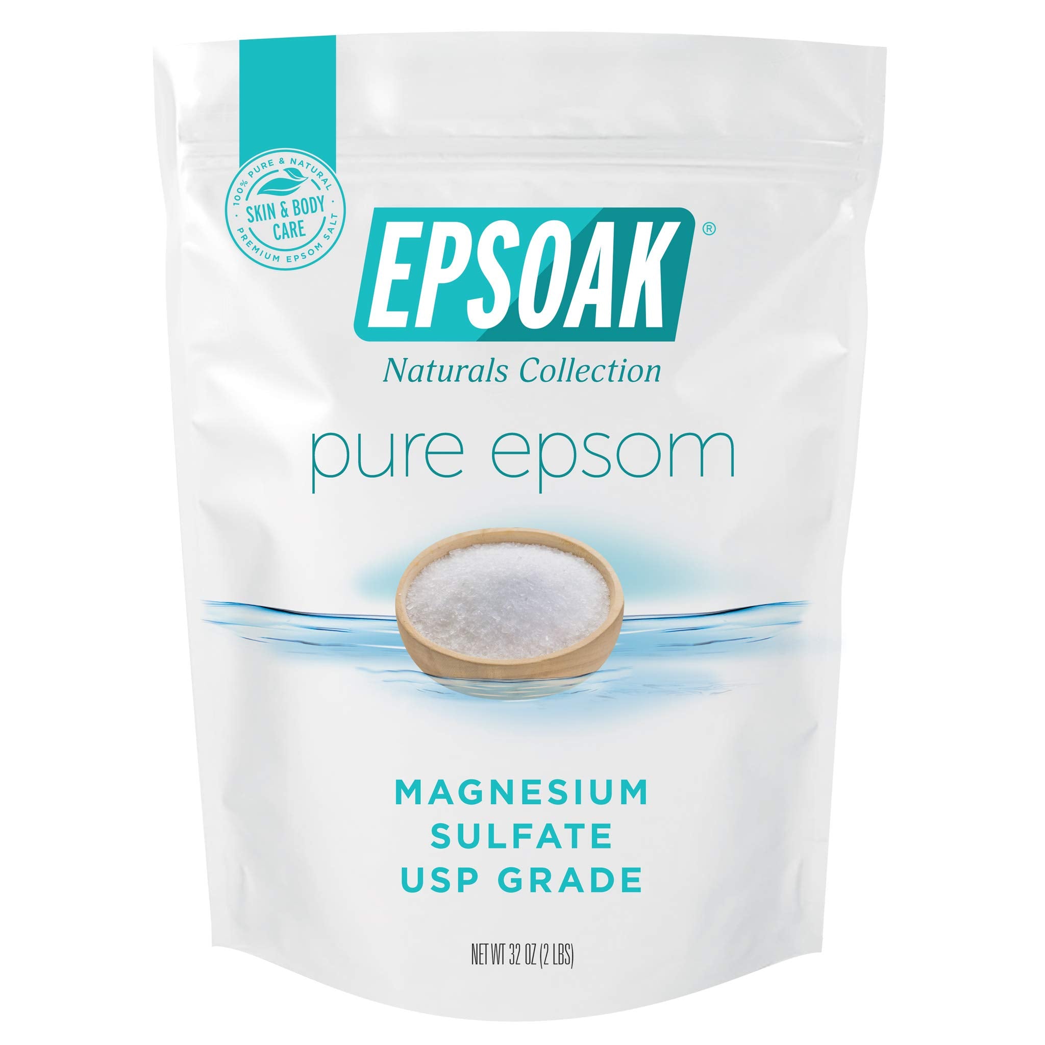 Epsoak USP-grade magnesium sulfate grains dissolve quickly for a soothing bath.