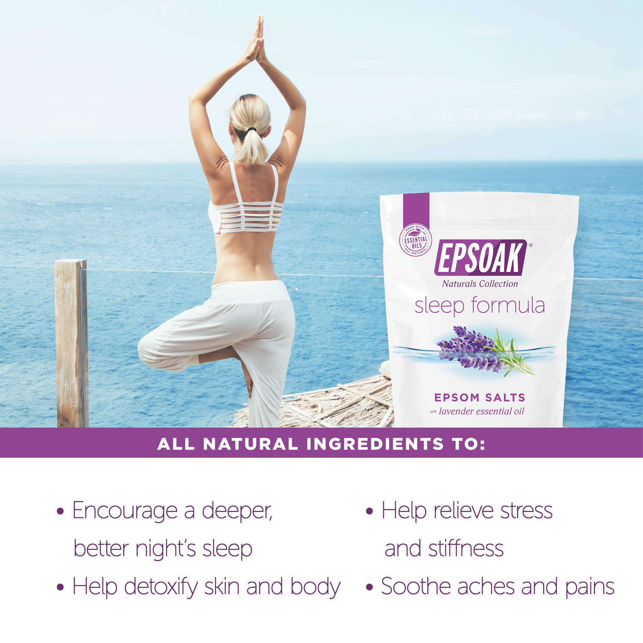 Epsoak bath salt with Vitamin E and Aloe Vera nourishes skin.