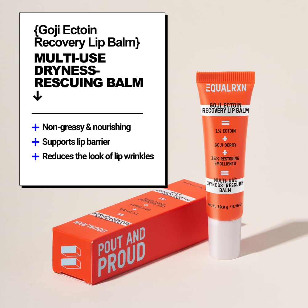 EqualRXN Goji Ectoin Lip Balm texture close-up shows non-greasy finish