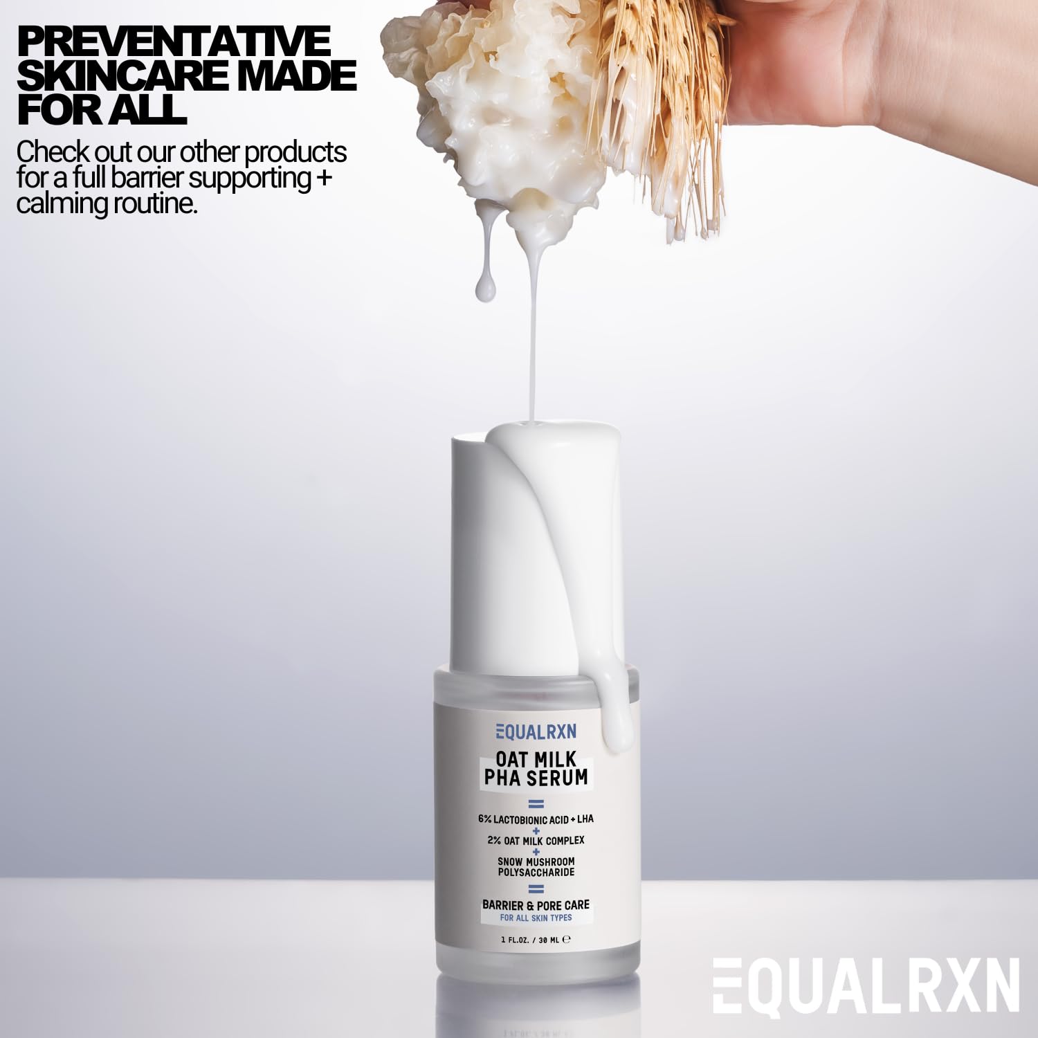 EqualRXN Oat Milk PHA Serum packaging display with brand and product details