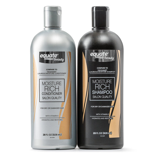 Equate Moisture Rich Shampoo bottle front highlights hydration for soft, manageable hair.
