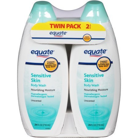 Equate Sensitive Skin Unscented Body Wash bottle for fragrance-free daily cleansing