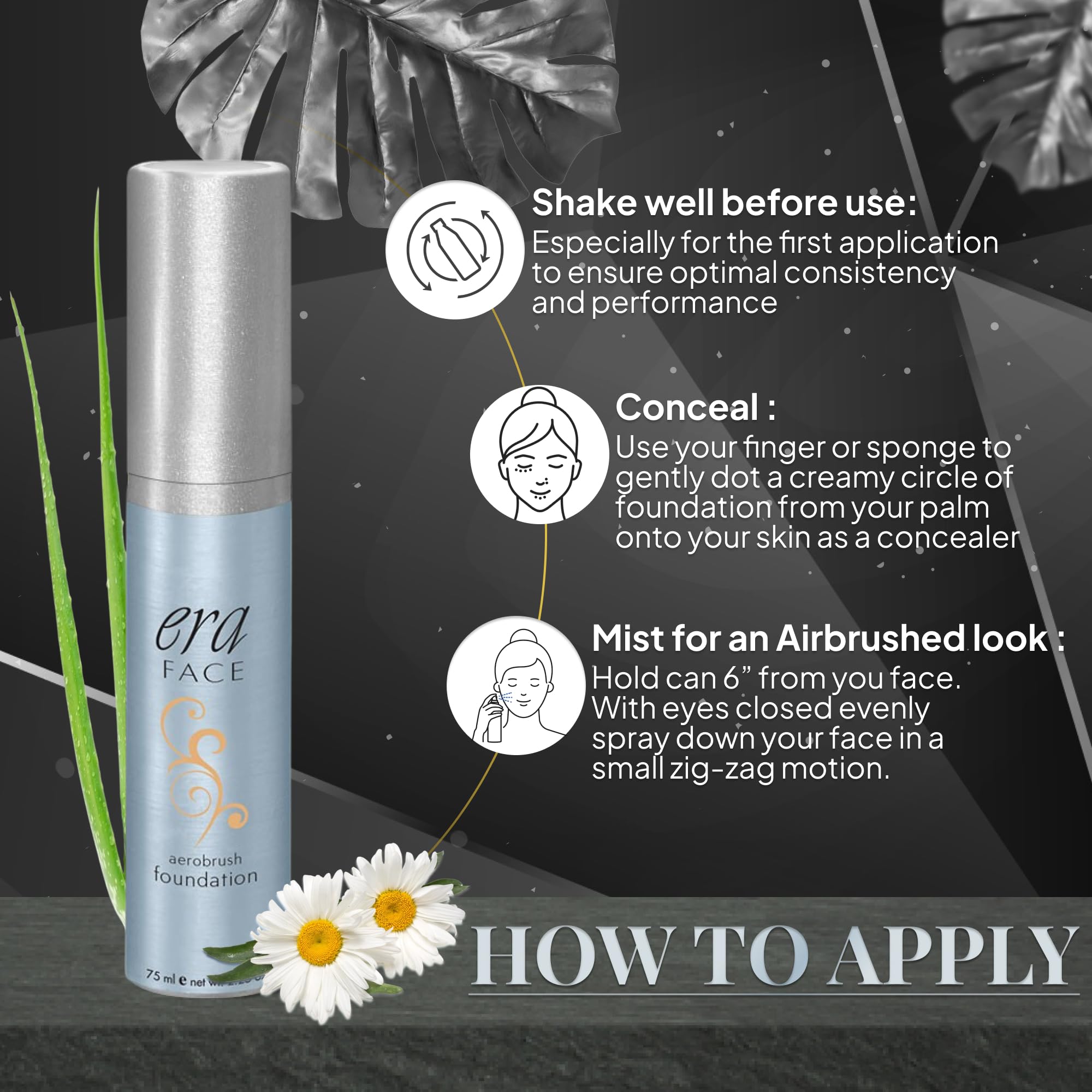 Professional setup illustrating airbrush-like application with ERA Face spray.