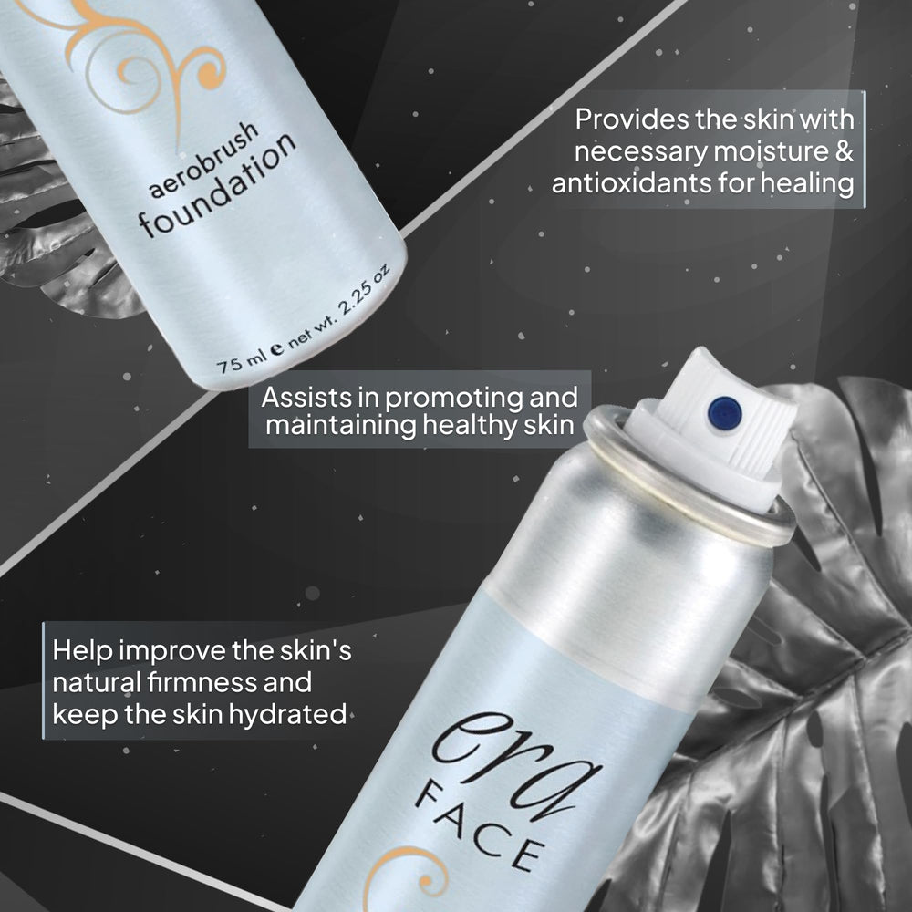 Swatch of ERA Face spray makeup on skin showing natural matte finish.
