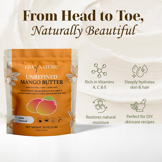 Era of Nature mango butter block closeup texture, perfect for hydrating skin.
