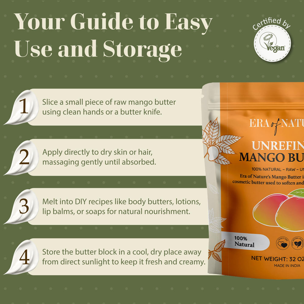Era of Nature mango butter block for hair care adds shine and softness.