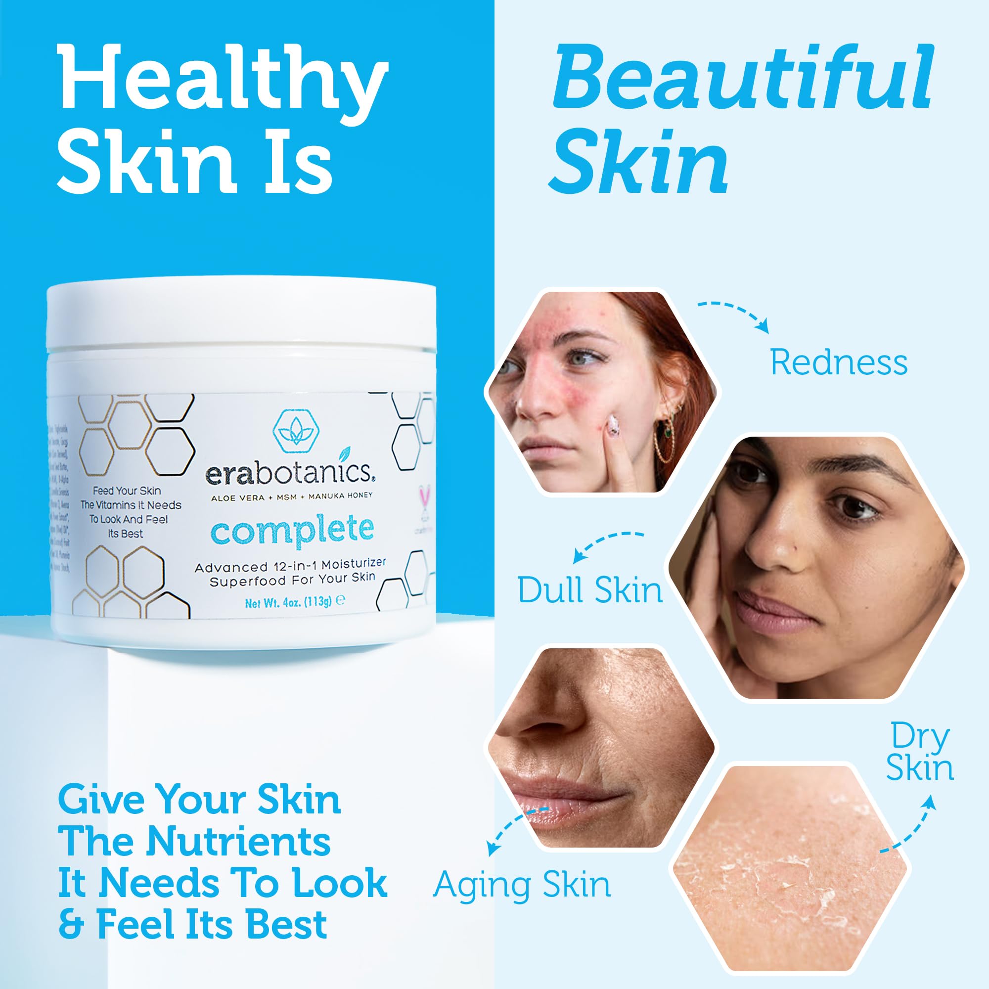 Era Organics moisturizer packaging highlights a 12-in-1 formula and natural origins