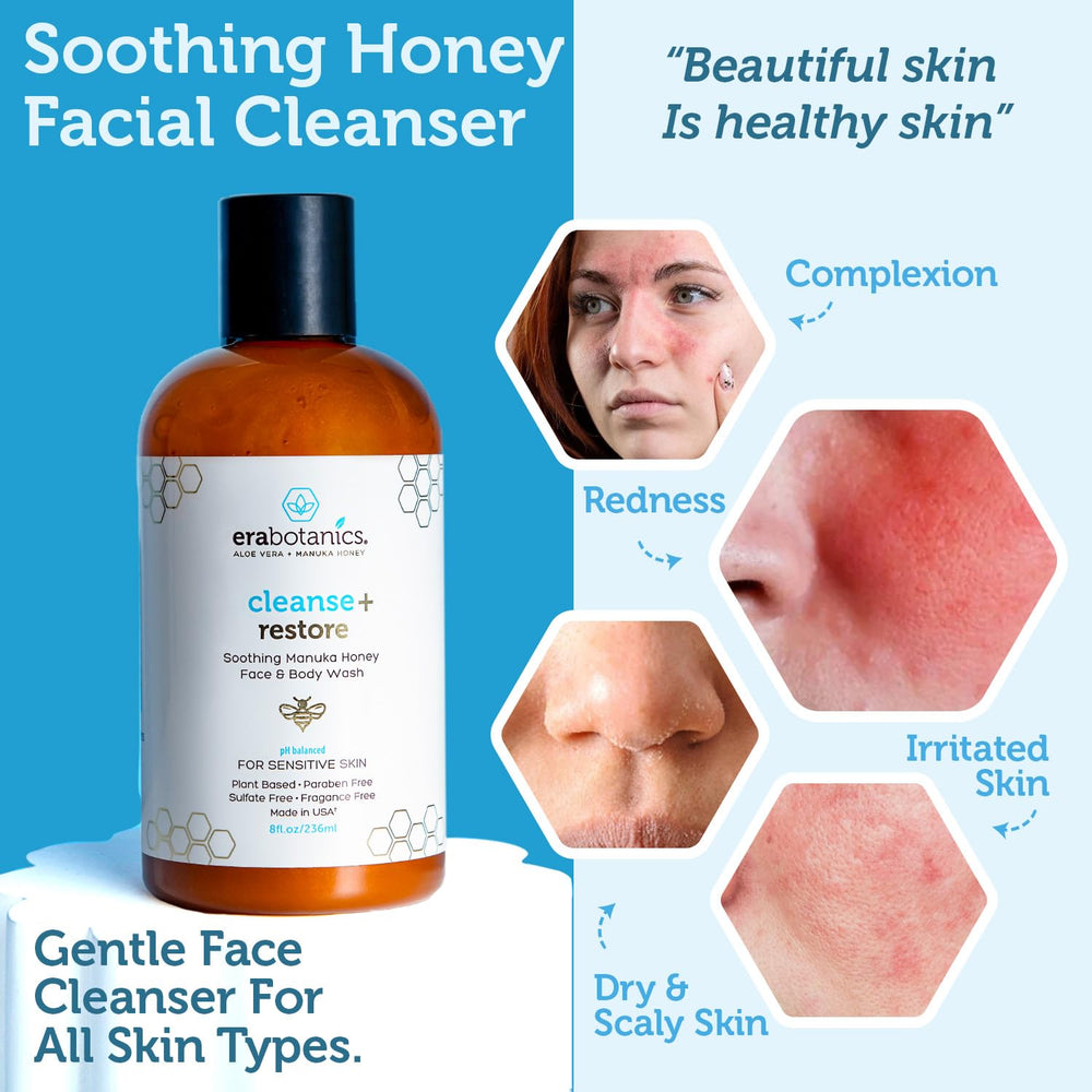 Era Organics Manuka Honey Face Wash ingredients include aloe vera and honey for hydration.