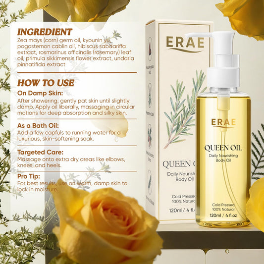 ERAE Queen Oil application on arm, delivering lightweight daily moisture.
