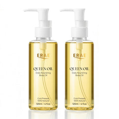 ERAE Queen Oil bottle close-up showing two-pack hydration for daily use.