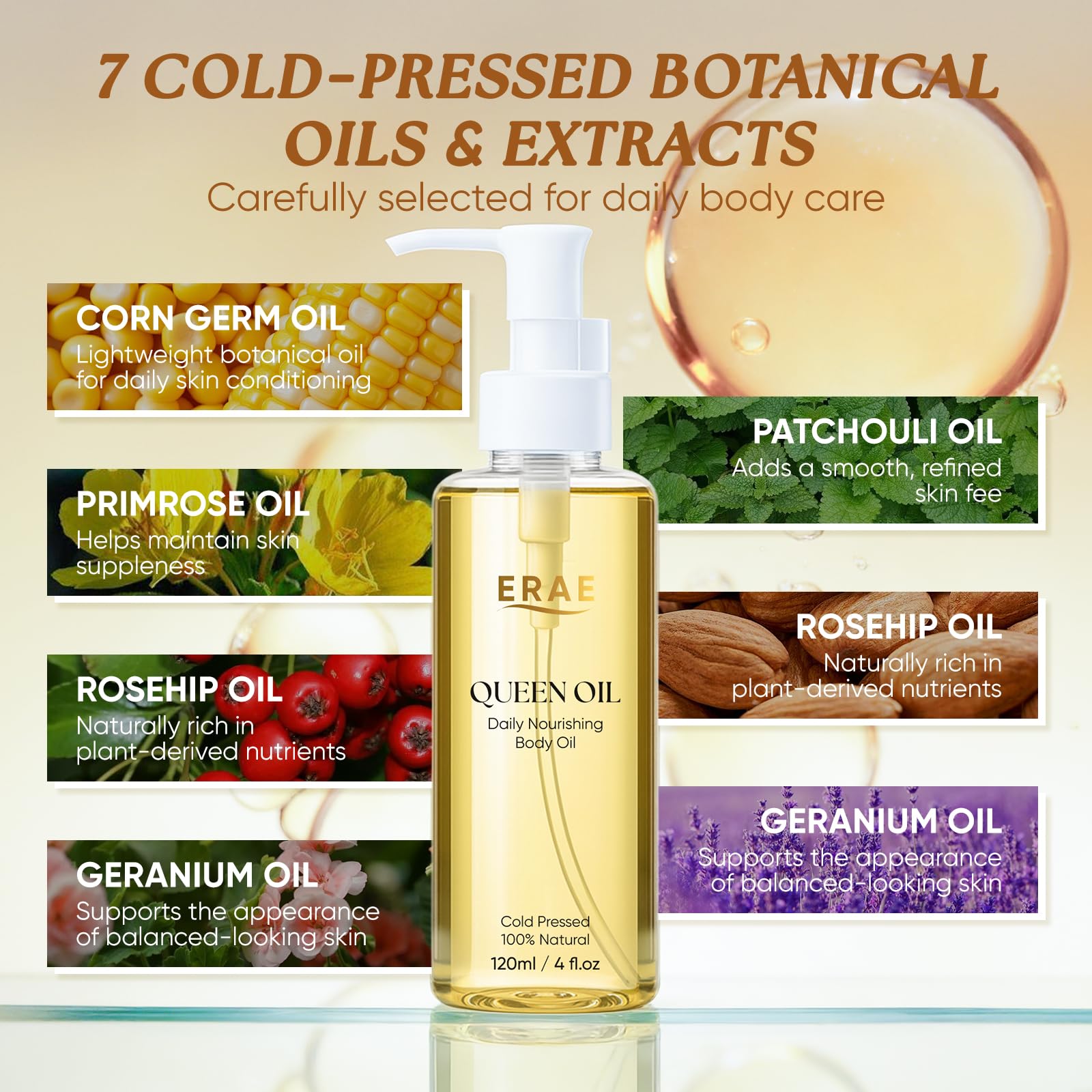 ERAE Queen Oil on thighs provides soft, hydrated skin.