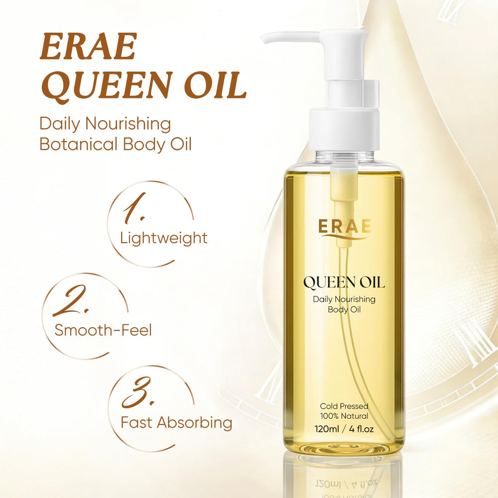 ERAE Queen Oil application on tummy area for smooth, nourished skin.