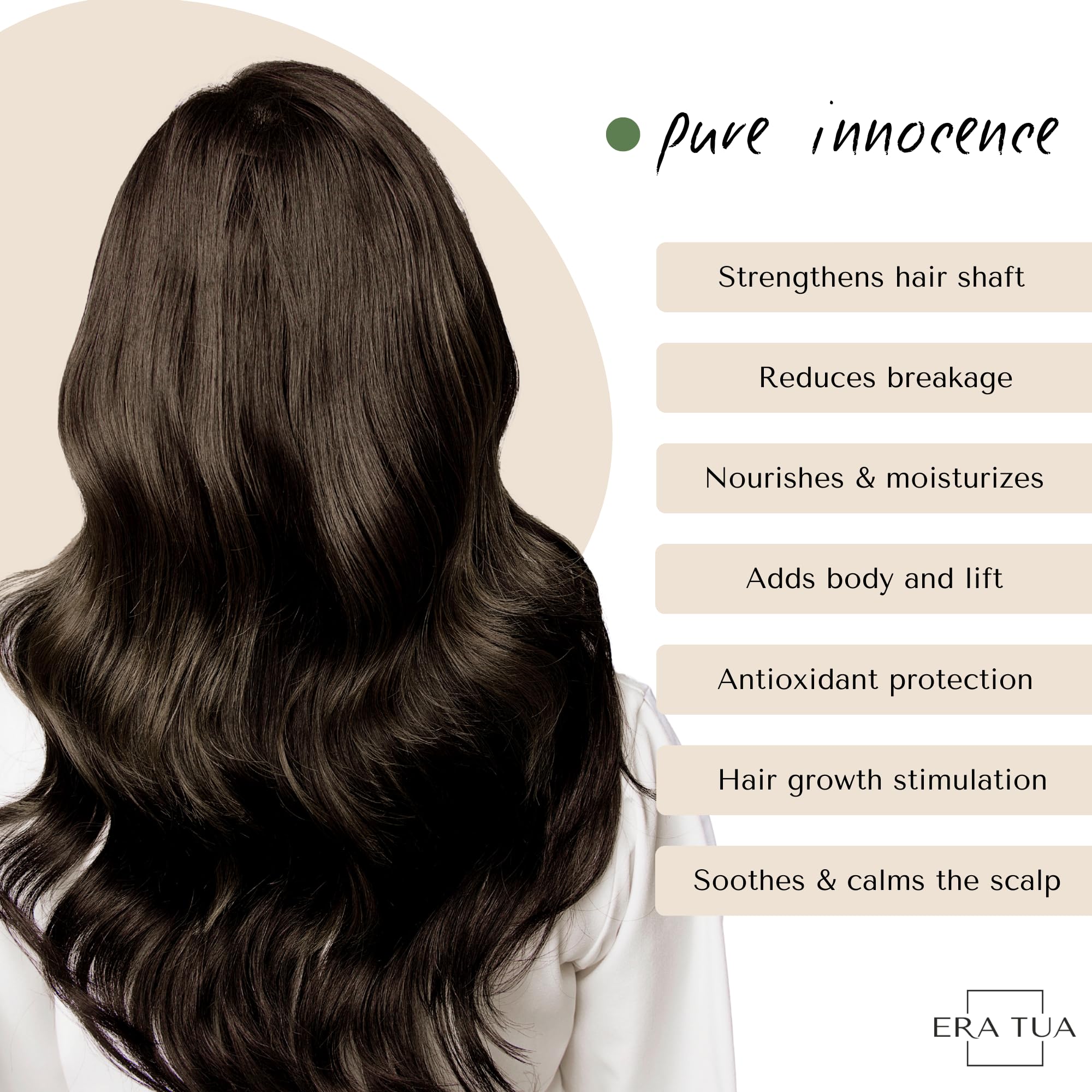 ERA TUA Pure Innocence Volume Shampoo bottle pour illustrating easy application