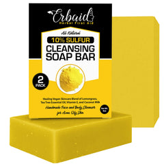 Erbaid 10% sulfur soap packaging highlights natural formula for clearer skin