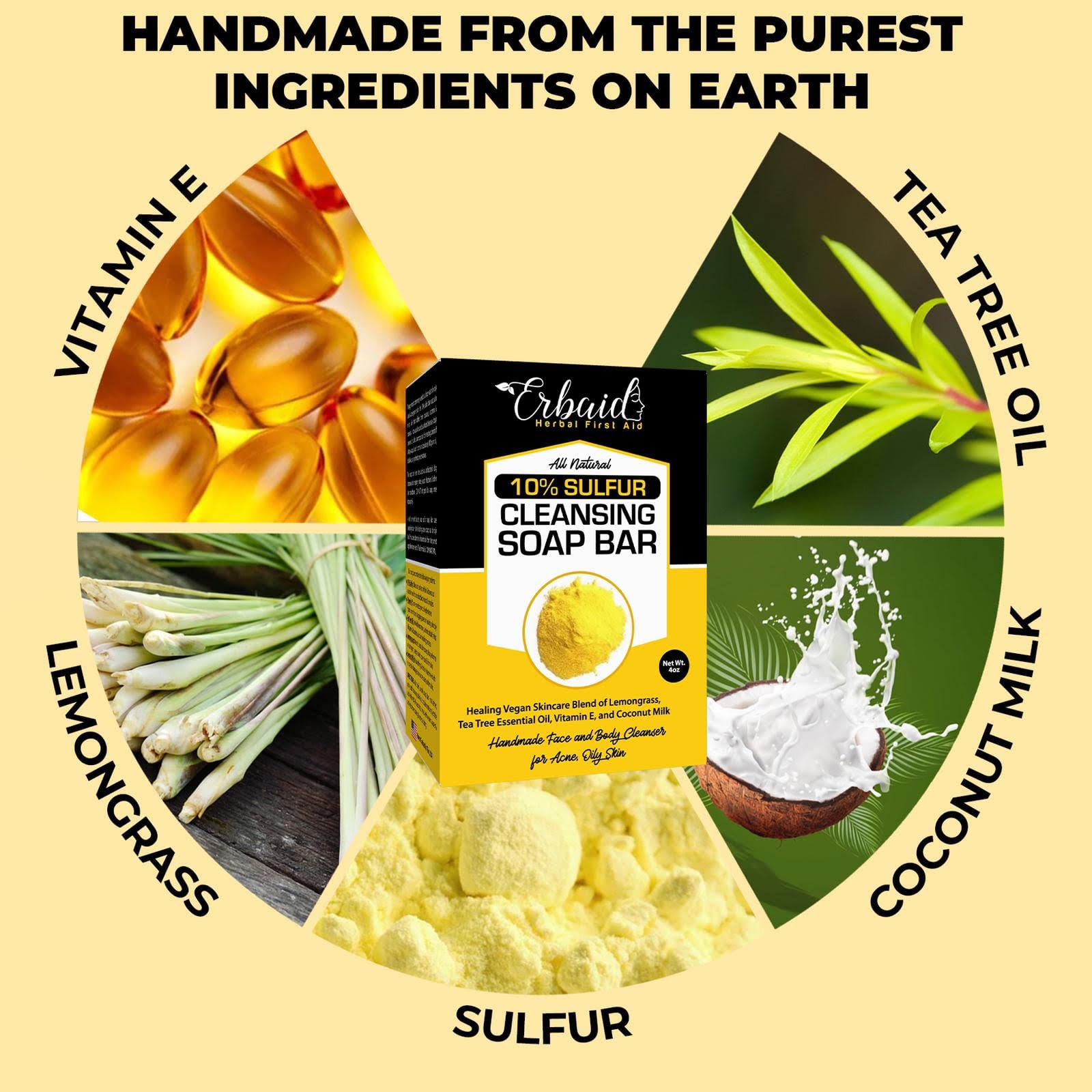 Lather of Erbaid sulfur soap in hand demonstrates cleansing action