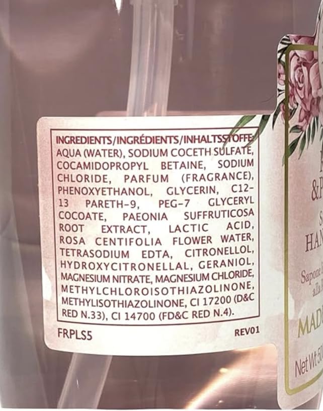 ERBARIO TOSCANO Rose and Peony hand wash pump close-up highlighting spa-like fragrance