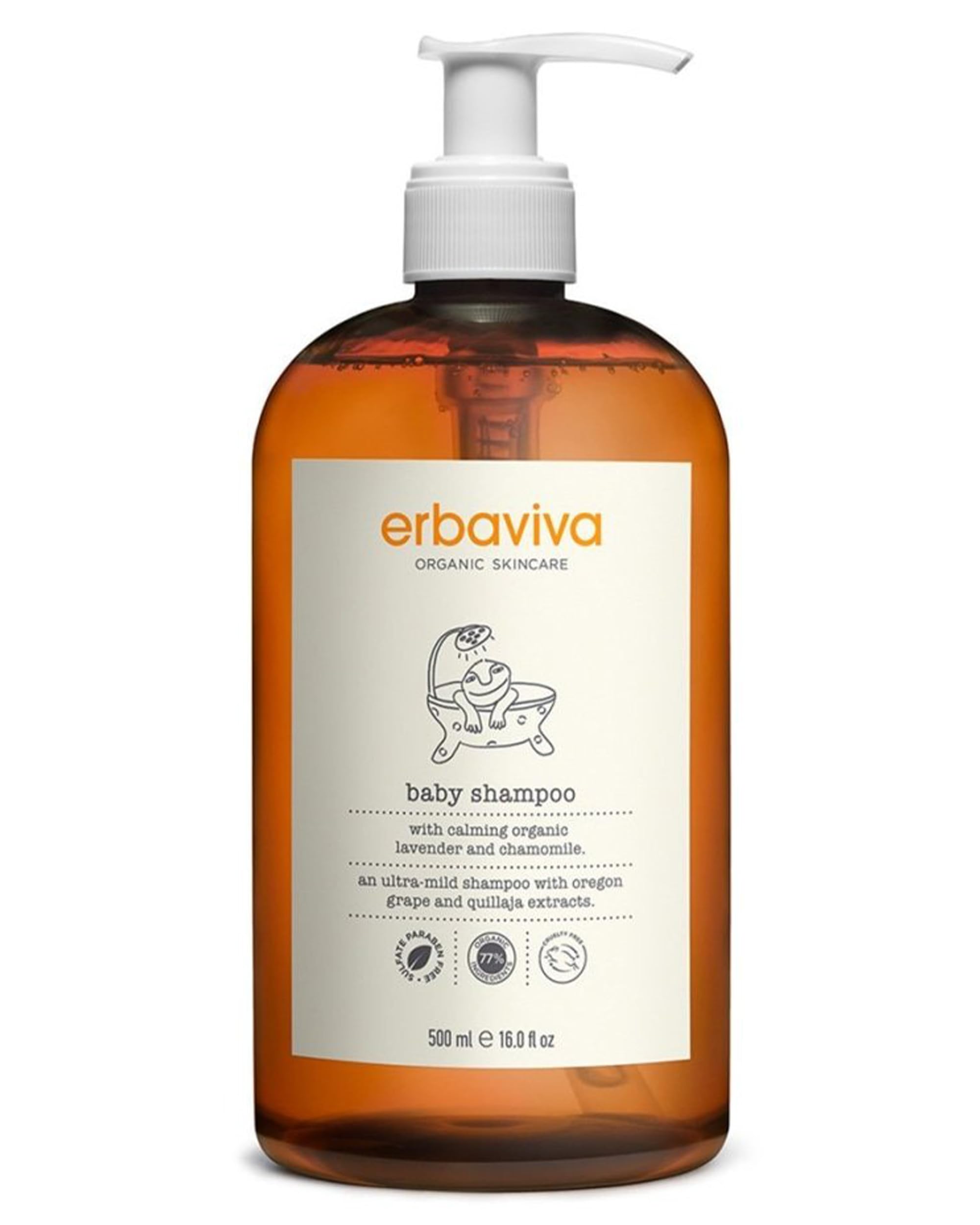 Erbaviva Baby Shampoo bottle front showing a gentle organic formula for babies