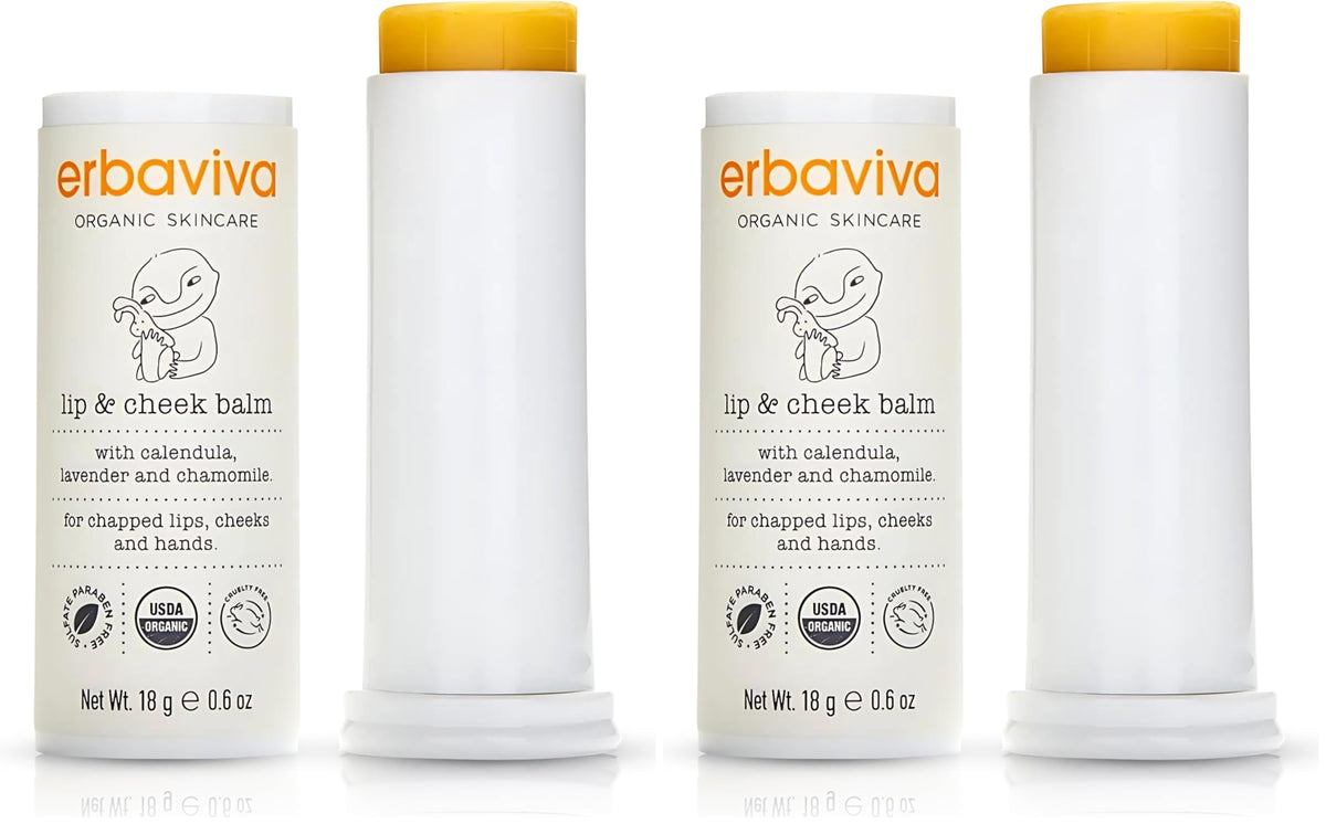 Erbaviva Organic Lip and Cheek Balm stick for easy application on dry skin.