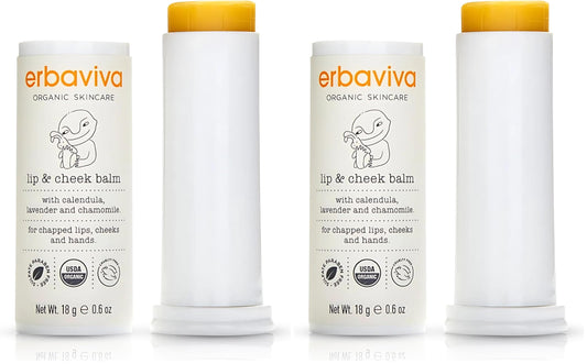 Erbaviva Organic Lip and Cheek Balm stick for easy application on dry skin.