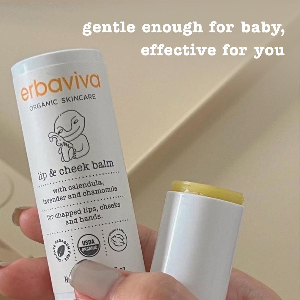 Erbaviva Travel-friendly Balm fits in purses and diaper bags for quick reapplication.