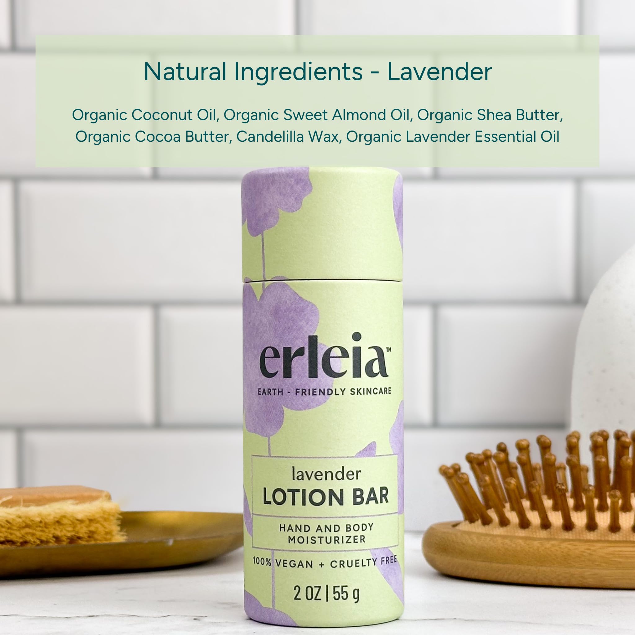 Erleia paper push-up tube keeps product clean during travel.