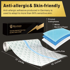 ES ETRSHIELD breathable tattoo film keeps skin comfortable while shielding ink.