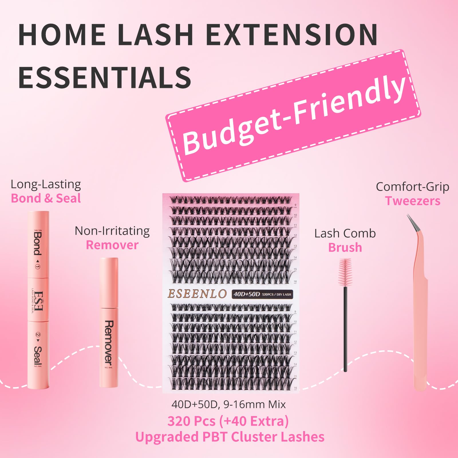 ESEENLO 40D/50D lash range shows varied lengths for different looks.