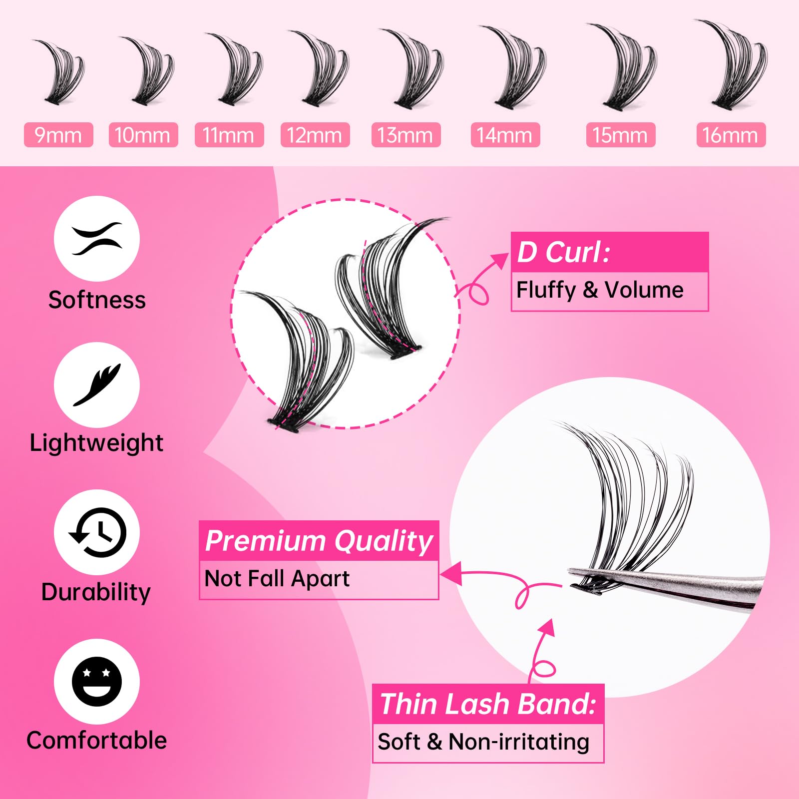 ESEENLO Lash tweezers enable precise cluster placement.