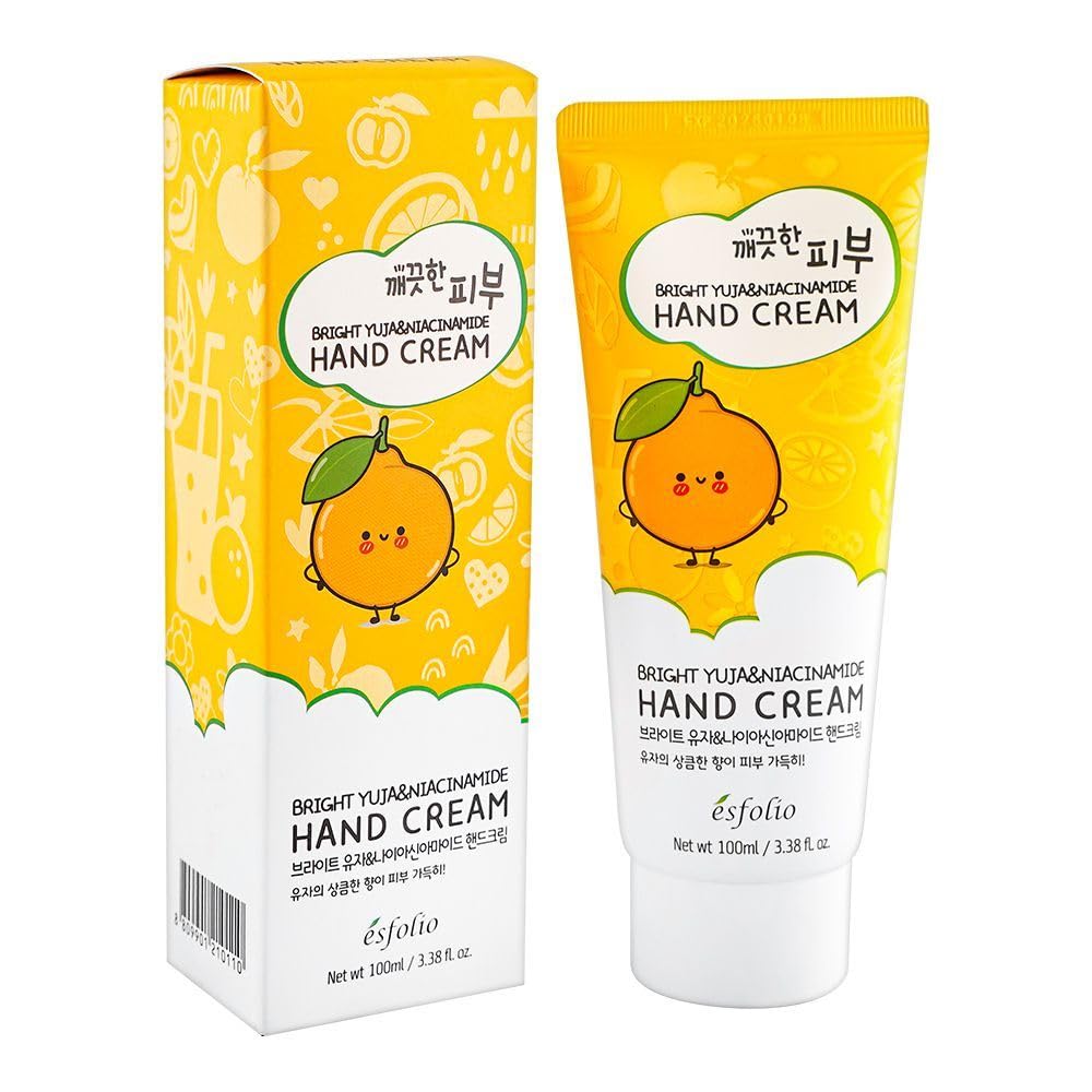 Esfolio Bright Yuja Niacinamide Hand Cream bottle provides light, non-sticky moisture.