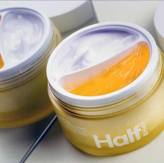 Esfolio Half and Half Vita Collagen Cream application scene highlighting vitamin complex hydration