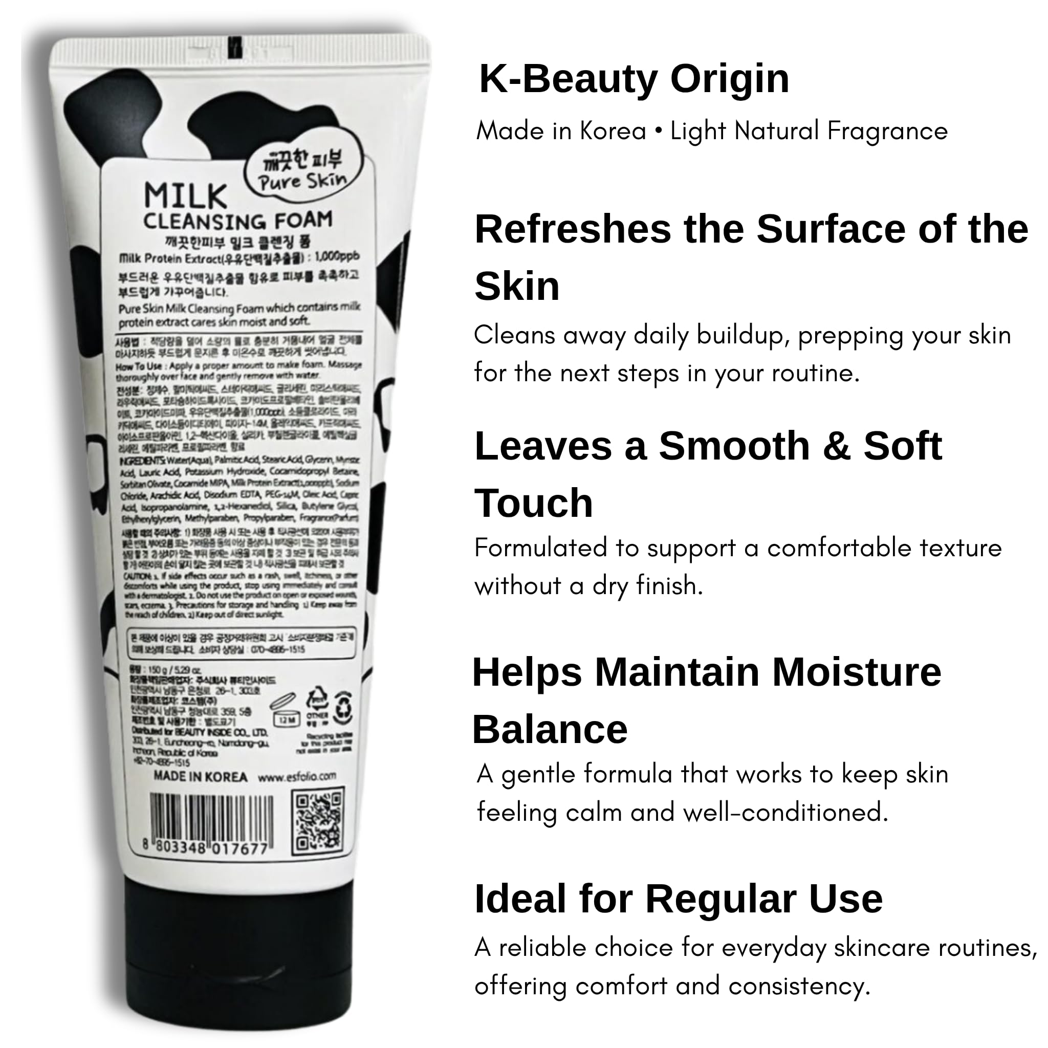 Esfolio Milk Cleansing Foam after rinse glow and balanced skin feel