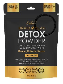 Esha Braid N Slay Detox Powder bottle for scalp cleansing of protective styles.