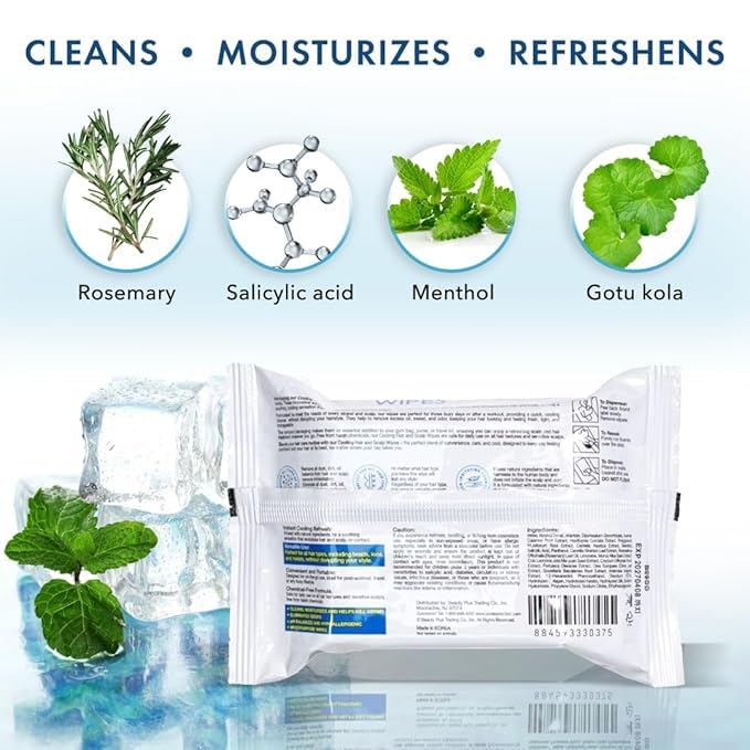 Esha Hair & Scalp Wipes 2-pack close-up for on-the-go cleansing.
