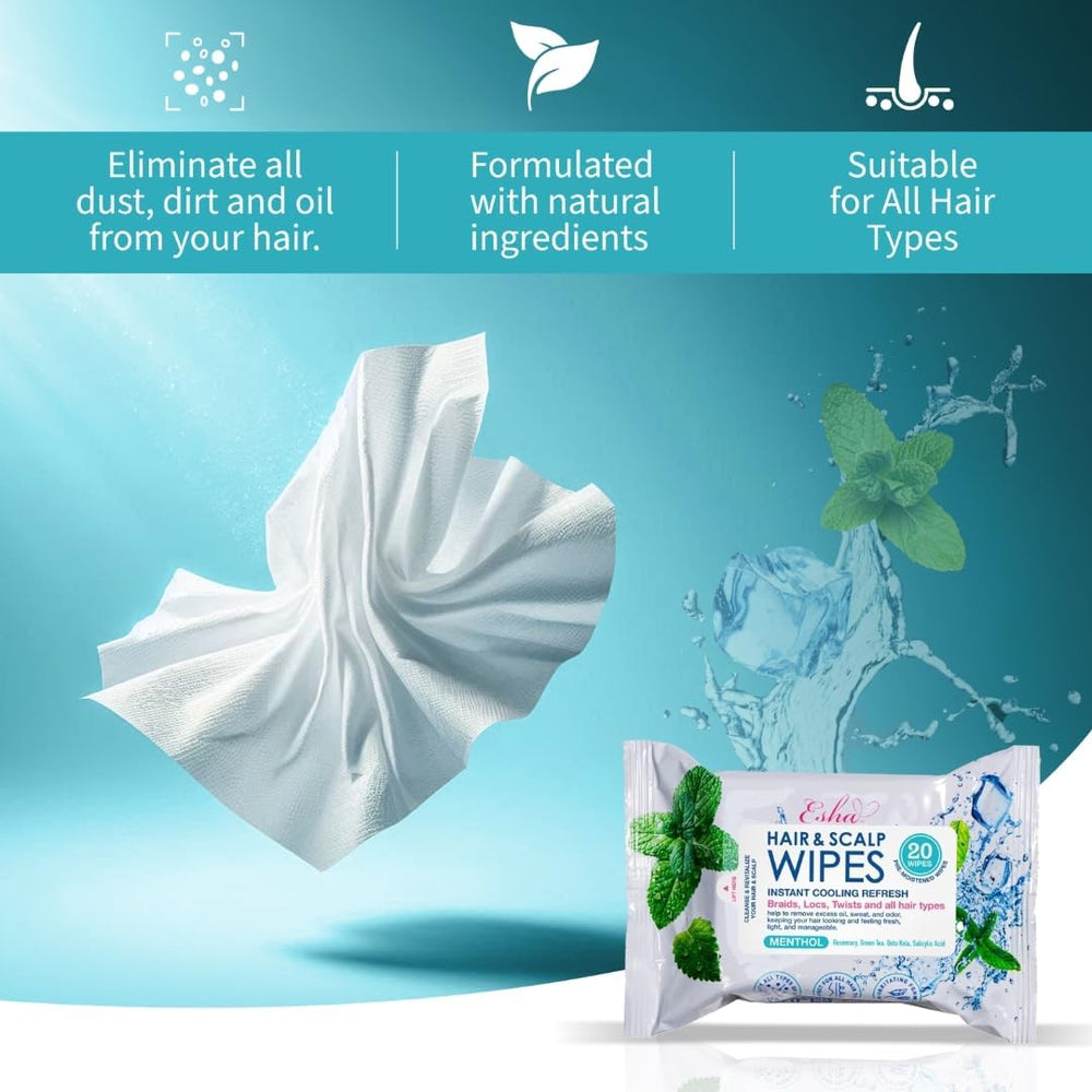 Esha Hair & Scalp Wipes edges and scalp cleanse between installs.